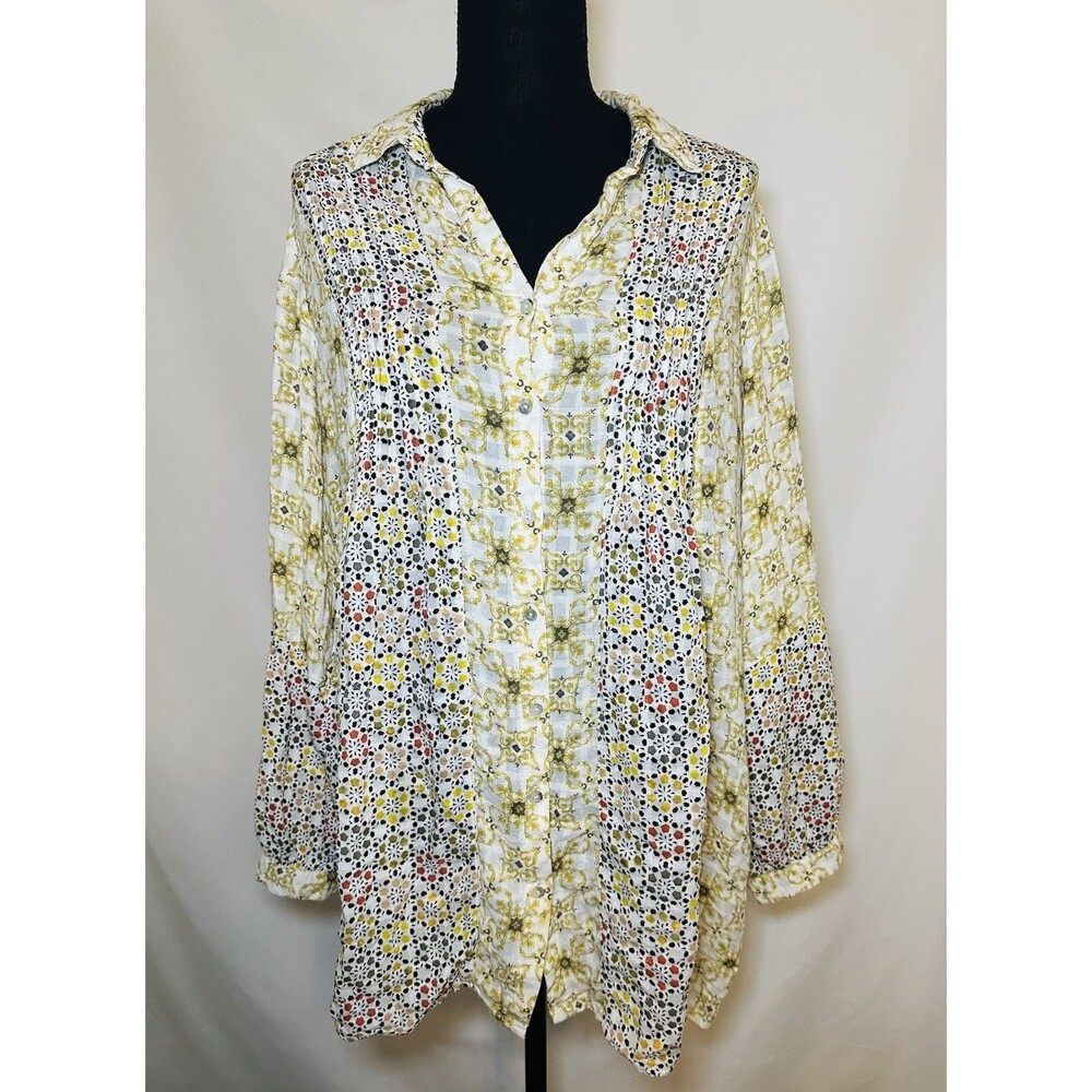 Jane & Delancey Multicolor‎ Patchwork Boho Button Up Shirt Women's LARGE